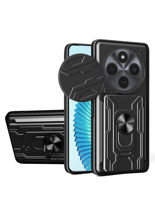 Genaric جراب شيلد لـ  Redmi 14C بحماية كاملة ضد الصدمات وغطاء كاميرا متحرك مع دبلة معدنية وحافظة بطاقات - Image 1